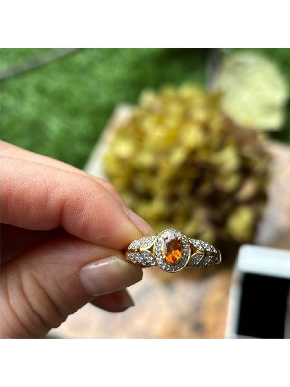 Ceylon Hessonite Garnet Ring • 18K Gold over Sterling• Natural Zircon• Size 9–10